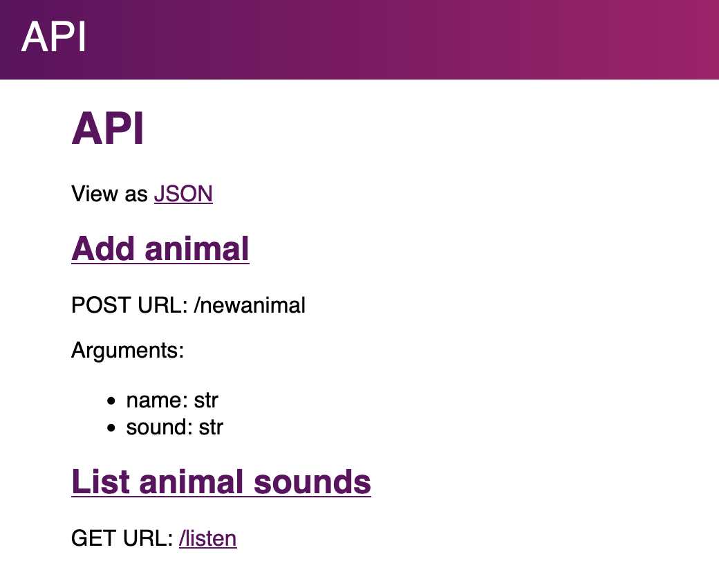 Screenshot of visual API browser